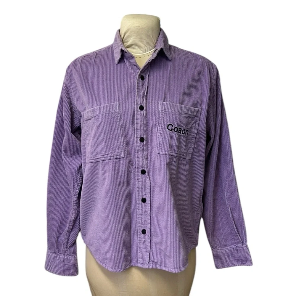 Coach Corduroy‎ Elbow Patch Button Down Shirt Shacket Purple/Black Women’s XXL